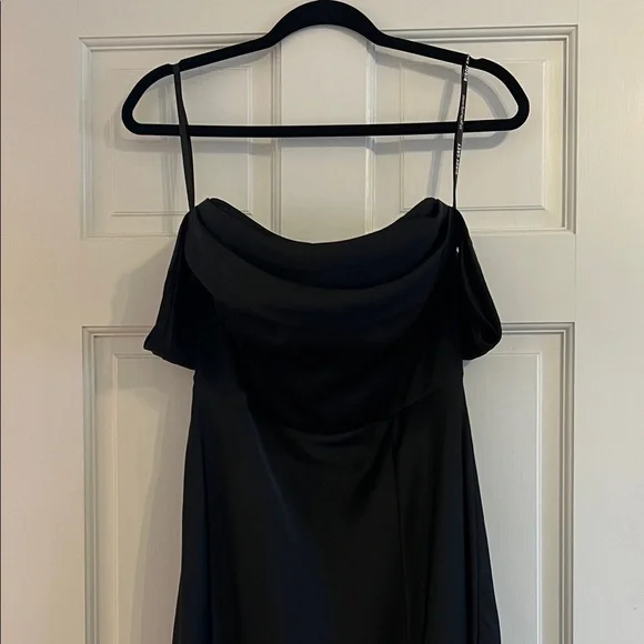 Birdy Grey Mia Matte Satin Off-Shoulder Black Maxi Dress - Picture 2 of 4